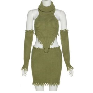 3/$28❤️SEXY AUTUMN LADIES SWEATER LONG SLEAVE KNITTED TOP&SKIRT 3 PICS SET